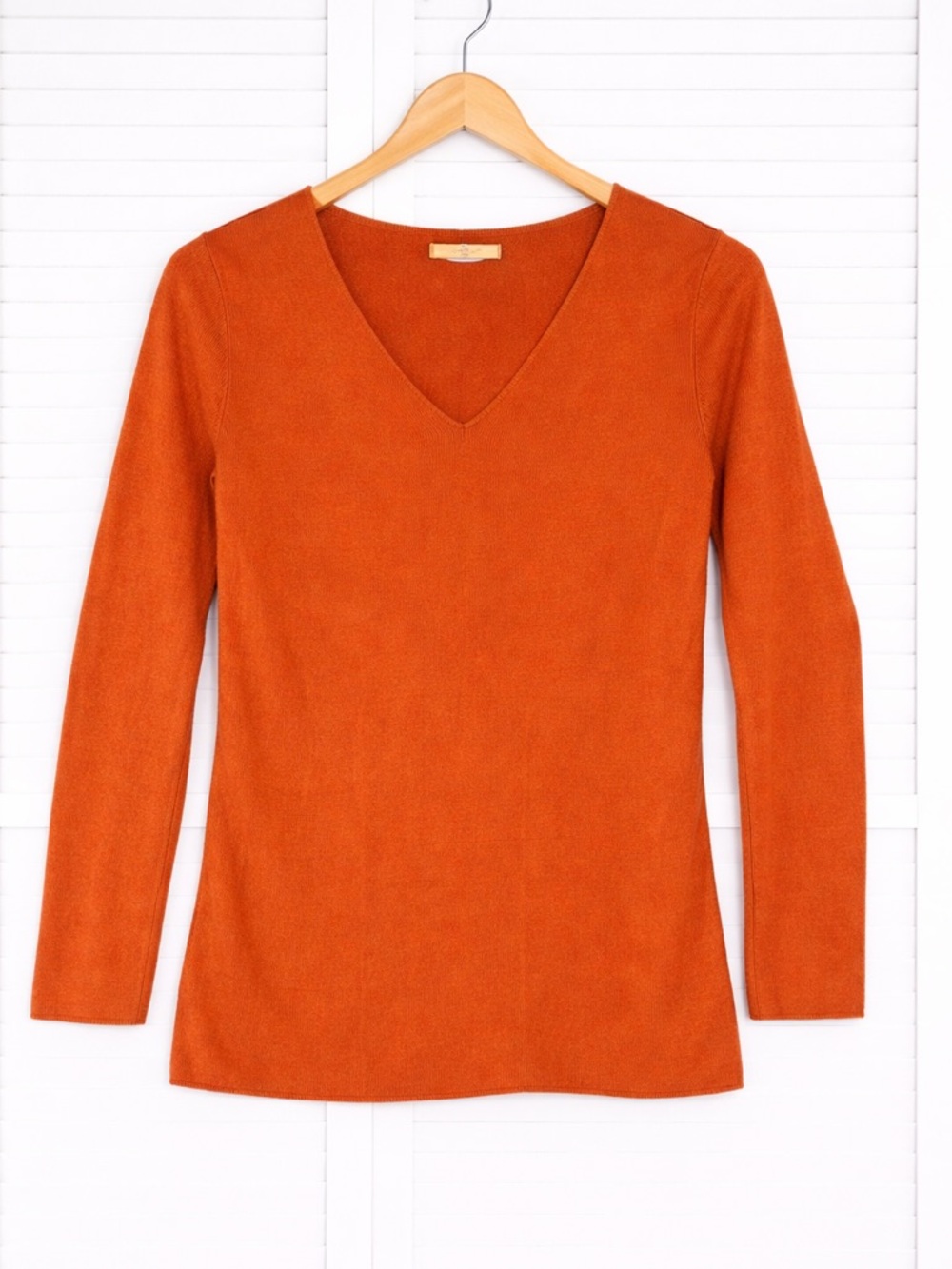 Italian Angora Wool Blend V-neck Sweater Coral Red Orange Long Sleeve Knit Sz 8